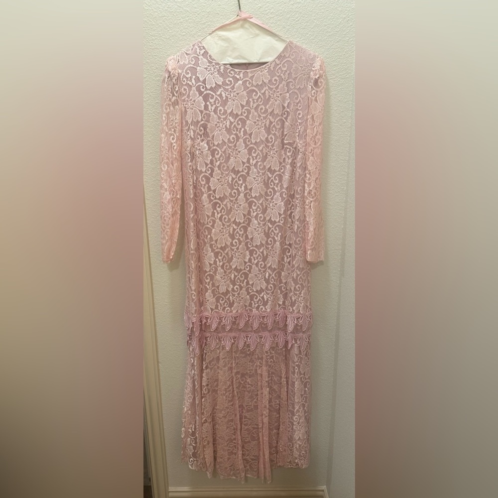 Pink lacy full length gown size 14